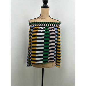 Bar Iii Women’s Multi-Colors Off-the-Shoulder Bell-Sleeve Blouse Size Small